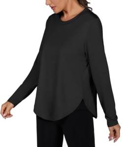 Terecey Sportshirt Damen Langarm Locker UPF 50+ Sonnenshirt Schnelltrocknend Rundhals Langarmshirt Leichtes Atmungsaktiv UV-Shirts für Gym Yoga Wandern Schwarz-XL von Terecey