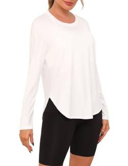 Terecey Sportshirt Damen Langarm - UPF 50+ Sonnenshirt Sport Blusen - Longsleeve Sonnenschutz Shirt UV-Shirts - Rundhals Langarmshirt Funktionsshirt - Leichtes Atmungsaktiv Weiß-XXL von Terecey