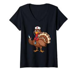 Damen Türkei Krankenschwester Stethoskop Thanksgiving Herbst Peeling Stillen T-Shirt mit V-Ausschnitt von Thanksgiving Nurse Tees For Women Fall Scrubs