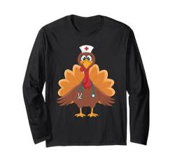 Türkei Krankenschwester Stethoskop Thanksgiving Herbst Peeling Stillen Langarmshirt von Thanksgiving Nurse Tees For Women Fall Scrubs