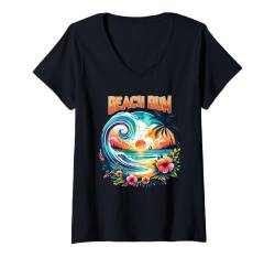 Damen Beach Bum Tropisches Paradies T-Shirt mit V-Ausschnitt von The Aqua Cottage