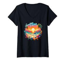 Damen Delfinliebhaber mit Sonnenschein und Muscheln T-Shirt mit V-Ausschnitt von The Aqua Cottage