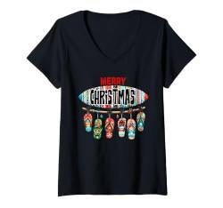 Damen Frohe Weihnachten Flip Flop T-Shirt mit V-Ausschnitt von The Aqua Cottage