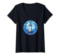 Damen Leuchtturm-Liebhaber T-Shirt mit V-Ausschnitt von The Aqua Cottage