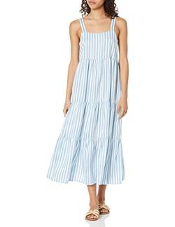 The Drop Damen Britt Tiered Maxi Tent Dress, Marineblau Gestreift, XXS von The Drop