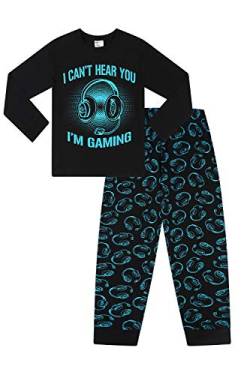 Can't Hear You I'm Gaming Schlafanzug aus Baumwolle, lang, Schwarz / Blau Gr. 134, Schwarz von The PyjamaFactory