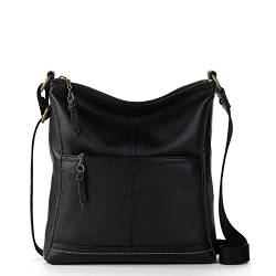The SAK Damen Umhängetasche Iris Crossbody aus Leder, lässige Geldbörse mit verstellbarem Riemen und Reißverschlusstaschen, schwarz von The Sak