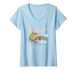 Damen The Smurfs Christmas The Gift Season Smurfette & Jokey T-Shirt mit V-Ausschnitt von The Smurfs