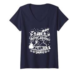 Damen The Smurfs Merry Christmas Starry Joyful Outline Chest Logo T-Shirt mit V-Ausschnitt von The Smurfs