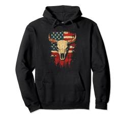 Rodeo Boho Kuh Schädel Amerikanische Flagge Vintage Stier Reiten Pullover Hoodie von The Wild Western - Bull Riding to Country Concerts