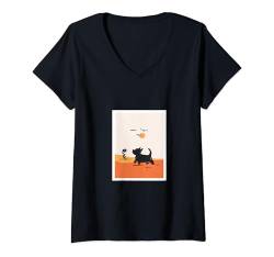 Damen Verspielter CairnTerrier Black Dog Art - Terrier-Liebhaber T-Shirt mit V-Ausschnitt von Thea Design