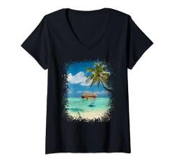 Damen Overwater Bungalow Malediven Foto Spritzer Kunst Design T-Shirt mit V-Ausschnitt von Therapy Designs