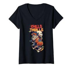 Damen Chills and Thrills Gruseliger Werwolf Skateboarder Halloween T-Shirt mit V-Ausschnitt von This is how I Halloween Keep Halloween Simple