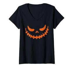 Damen Jack O Lantern Gruseliges geschnitztes Kürbisgesicht Halloween-Kostüm T-Shirt mit V-Ausschnitt von This is how I Halloween Keep Halloween Simple