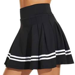 ThreeH Frauen plissiert Tennis Rock A-Linie hoch taillierte sportliche Golf Skorts Workout Sport Röcke Built-in Futter Shorts mit Taschen Schwarz von ThreeH