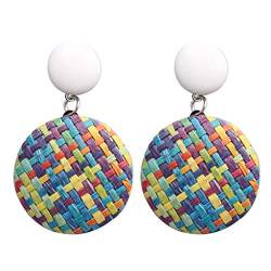 Böhmischer Stil Holz Rattan geometrische runde Ohrringe Damen Schmuck Zirkonia Ear Ohrstecker Ohrringe Ohrhänger hängend (Multicolor, One Size) von TianWlio