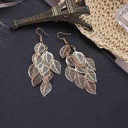 Drop Frauen natürliche Boho Ohrschmuck baumeln Blatt Ohrringe Party Geschenk Haken Hochzeit Ohrringe Damen Ohrringe Kristall Hochzeit Party Ohr Schmuc (Gold, One Size) von TianWlio