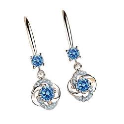 TianWlio Ohrringe Damen Elegante Damenschmuck -besetztes kreatives verkaufenvierblättriges heißes langes Temperamentohrringe Ohrringe Jewelry Ohrstecker Damen Edelstahl mit Kristallen (Blue, One Size) von TianWlio