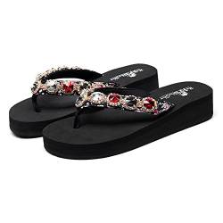 Tianmao Zehentrenner Damen Beach Sandalen, Plateau Slipper Beach Pantoletten Sommer Flip-Flops Mode Strass Rutschfeste Plattform Strandsandalen Schlappen Zehentranner Keilabsatz von Tianmao