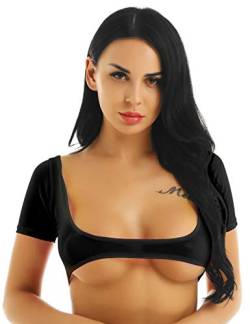 TiaoBug Damen Mesh Crop Top kurzarm Unterhemd Bauchfreies Oberteil Basic Transparent Unterwäsche Shirts Ouvert Dessous Reizvoll Schwarz Einheitsgröße von TiaoBug