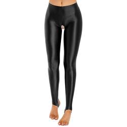 TiaoBug Damen ÖL Glanz Strumpfhosen Ouvert Pantyhose Blickdicht Nylonstrumpfhose mit Steg Stretch Stockings Sport Leggings Tights Schwarz M von TiaoBug