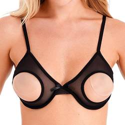 TiaoBug Damen Ouvert BH Erotik Bra Brustfreie Unterwäsche Spaghettiträger Bikinioberteil mit Cut-Outs Sexy Dessous Top Schwarz S von TiaoBug