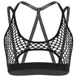 TiaoBug Damen Sexy Sport BH Strappy Bra Fischnetz Crop Top Sommer Bauchfreie Oberteile Ärmellos Weste Durchsichtig Dessous Clubwear Schwarz XL von TiaoBug