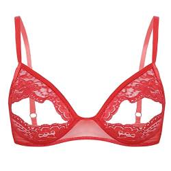 TiaoBug Damen sexy Dessous Erotik BH Bra Frauen Reizvolle Oberteil Reizwäsche Transparente Spitze Unterwäsche Offene Brust Verführerische Lingerie Rot S von TiaoBug