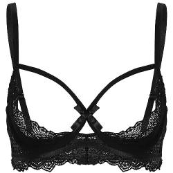 TiaoBug Damen sexy Dessous Erotik BH Bra Frauen Reizvolle Oberteil Reizwäsche Transparente Spitze Unterwäsche Offene Brust Verführerische Lingerie Schwarz K XL von TiaoBug