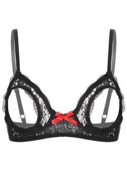 TiaoBug Damen sexy Dessous Erotik BH Bra Frauen Reizvolle Oberteil Reizwäsche Transparente Spitze Unterwäsche Offene Brust Verführerische Lingerie Schwarz XL von TiaoBug