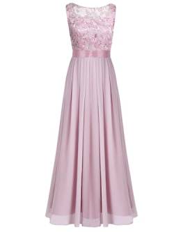 TiaoBug Elegant Chiffon Damen Kleider Lange Brautjungfer Blumenspitze Cocktailkleid Party Festlich Hochzeit Abendkleid Gr. 34-46 Altrosa 38 von TiaoBug