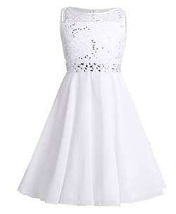 TiaoBug Festlich Mädchen Kleid für Kinder Prinzessin Spitzen Kleider Hochzeit Blumenmädchenkleid 92 104 116 128 140 152 164 Elfenbein 104 von TiaoBug