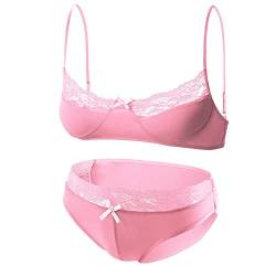 TiaoBug Herren BH und Slip Dessous Set Sissy Höschen Crossdresser Cosplay Kostüm Erotik Unterwäsche Bikini String Tanga Briefs Unterhosen Panty Hipster Rosa C XL von TiaoBug