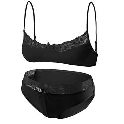 TiaoBug Herren BH und Slip Dessous Set Sissy Höschen Crossdresser Cosplay Kostüm Erotik Unterwäsche Bikini String Tanga Briefs Unterhosen Panty Hipster Schwarz C XXL von TiaoBug