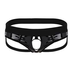 TiaoBug Herren Jockstrap Wetlook Ouvert Slip mit Metall Penisring Männer Bikini Briefs Thong Tanga Dessous Lederoptik Low Rise Shorts Erotik Unterwäsche M-XL Schwarz M von TiaoBug