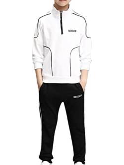 TiaoBug Jungen Trainingsanzug Lang Sweatshirt und Hose Jogginghose Trainingshose Regular Fit Sporthose Zweiteiler Sportbekleidung Weiß 152-158 von TiaoBug