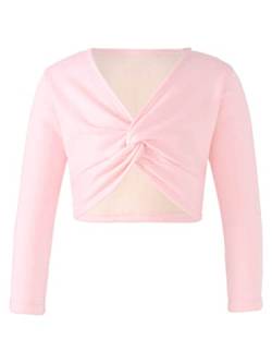 TiaoBug Kinder Mädchen Ballett Wickeljacke Bolero Praktische und Wärmende Ballettjacke Langarm Baumwolle Jäckchen Schulterjacke Rosa B 122-128 von TiaoBug