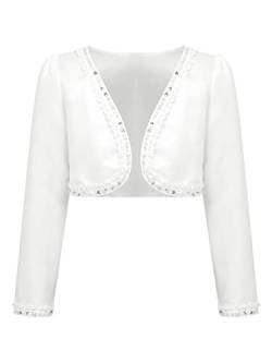 TiaoBug Kinder Mädchen Bolero festlich Satin Strickjacke Bauchfreie Schulterjacke Blumenmädchen Party Hochzeit Elfenbein L 158-164 von TiaoBug