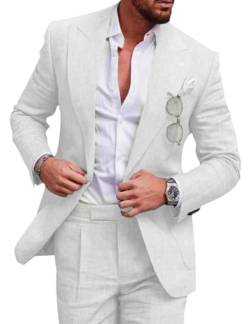 Tiavllya Leinen Sommer Anzug für Herren 2-teilig Anzüge Casual Strand Vintage Hochzeit Bräutigam Blazer Hosen Smoking Abschlussball Anzug （XL, Weiß） von Tiavllya