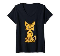 Damen Niedliche Servalkatzen-Humortiere, simple serval T-Shirt mit V-Ausschnitt von Tiere Katze Lustiges Serval