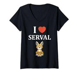 Damen Niedliche Servalkatzen-Humortiere,i love Serval T-Shirt mit V-Ausschnitt von Tiere Katze Lustiges Serval