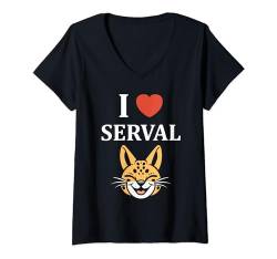Damen Niedliche Servalkatzen-Humortiere,i love Serval T-Shirt mit V-Ausschnitt von Tiere Katze Lustiges Serval