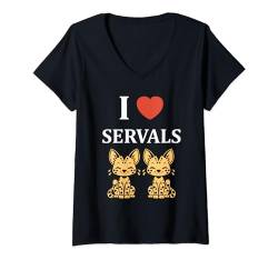Damen Niedliche Servalkatzen-Humortiere,i love servals T-Shirt mit V-Ausschnitt von Tiere Katze Lustiges Serval