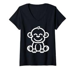 Damen Paviane Tiere Lustiger kleiner Babyaffe Einfacher Pavian T-Shirt mit V-Ausschnitt von Tiere Pavian Affe Lustige Paviane