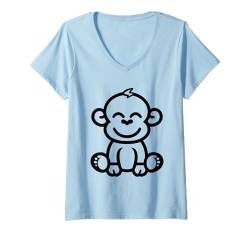 Damen Paviane Tiere Lustiger kleiner Babyaffe Einfacher Pavian T-Shirt mit V-Ausschnitt von Tiere Pavian Affe Lustige Paviane