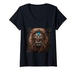 Damen Löwen T-Shirt Sternzeichen Löwe Raubkatze Afrika Tier T-Shirt mit V-Ausschnitt von Tierwelten Shop IBK