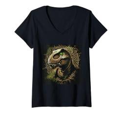 Damen T-Rex Tyrannosaurus Dinosaurier Dino Reptilien Herren Junge T-Shirt mit V-Ausschnitt von Tierwelten Shop IBK