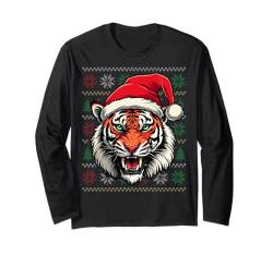 Ugly Tiger Lover Wearing Santa Hat Xmas Tiger Christmas Langarmshirt von Tiger Christmas Gifts Co.