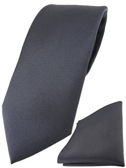 TigerTie Herren Krawatte – Klassische 7,5 cm Krawatte Designer Einstecktuch in anthrazit einfarbigem Design, ideal für Geschäftstermine, festliche Anlässe und die Freizeit von TigerTie