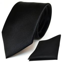 TigerTie Designer Krawatte Einstecktuch in schwarz einfarbig uni von TigerTie